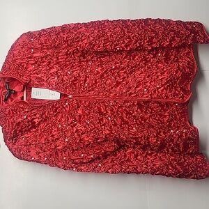 Addressing Woman Sz XL Elegant Red Zippered Lightweight Jacket NWT
